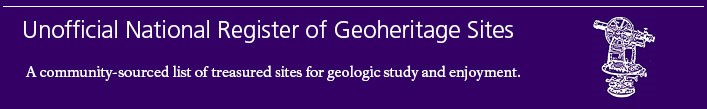 web-banner-graphic1 banner with text, unofficial national register of geoheritage sites: a community-sourced list of treasured sites for geologic study and enjoyment
