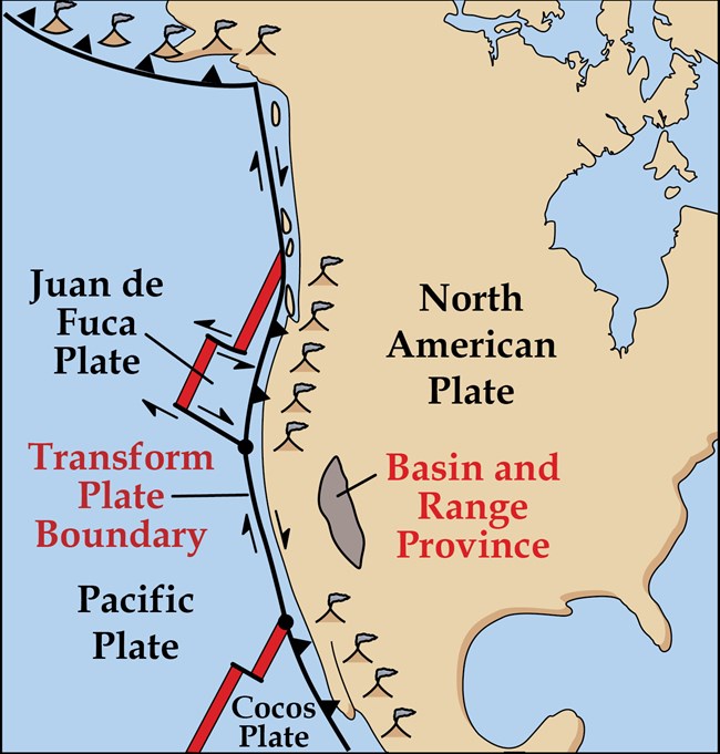 map of north america showing west coast faults 20 mya