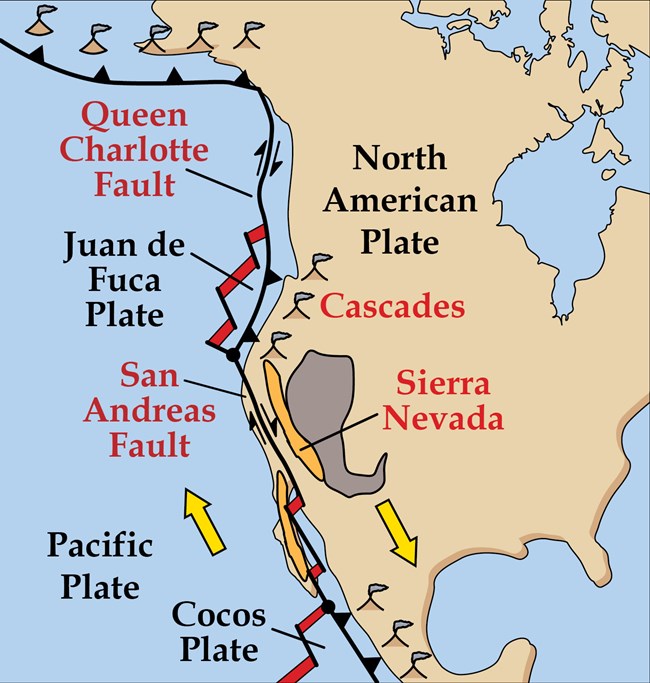 map of north america showing west coast faults today