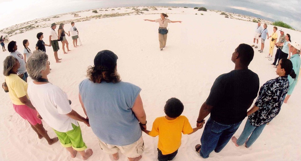 Carrie Check 2, WSNM, credit Peter P. Flaig, 2005 group activity at White Sands