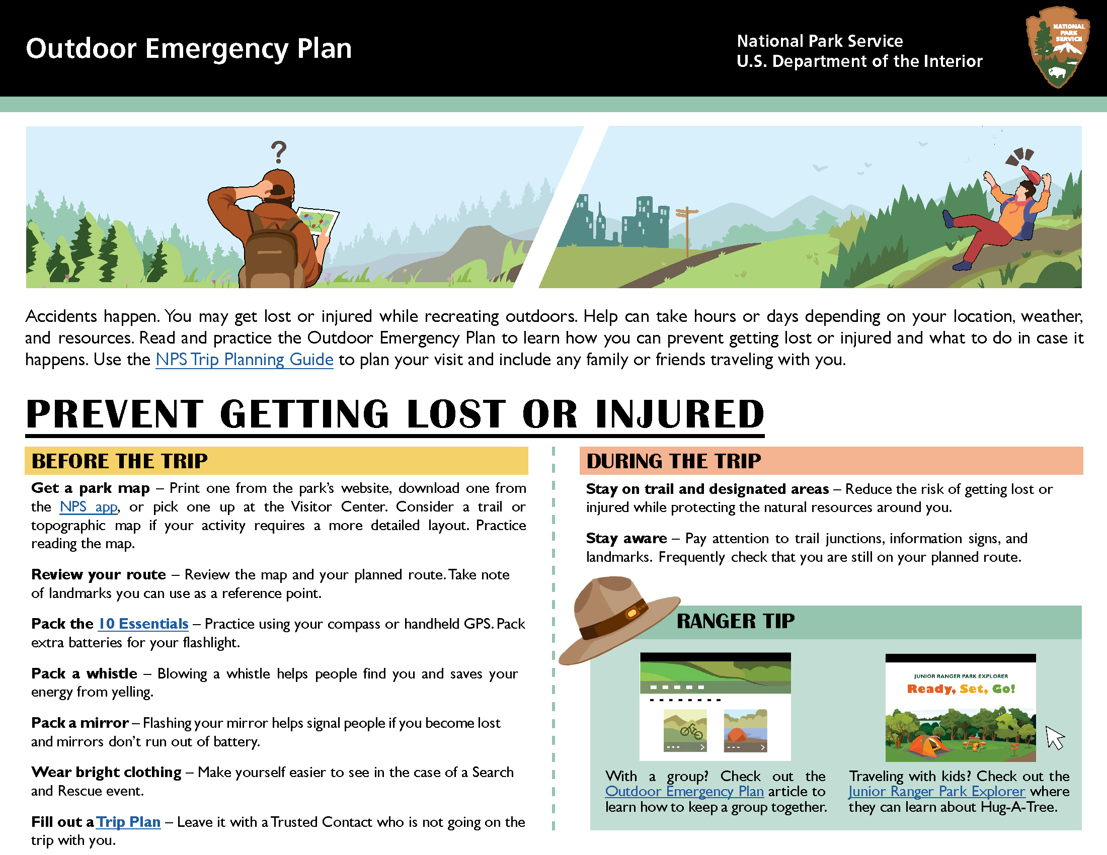 The front page of the NPS Outdoor Emergency Plan