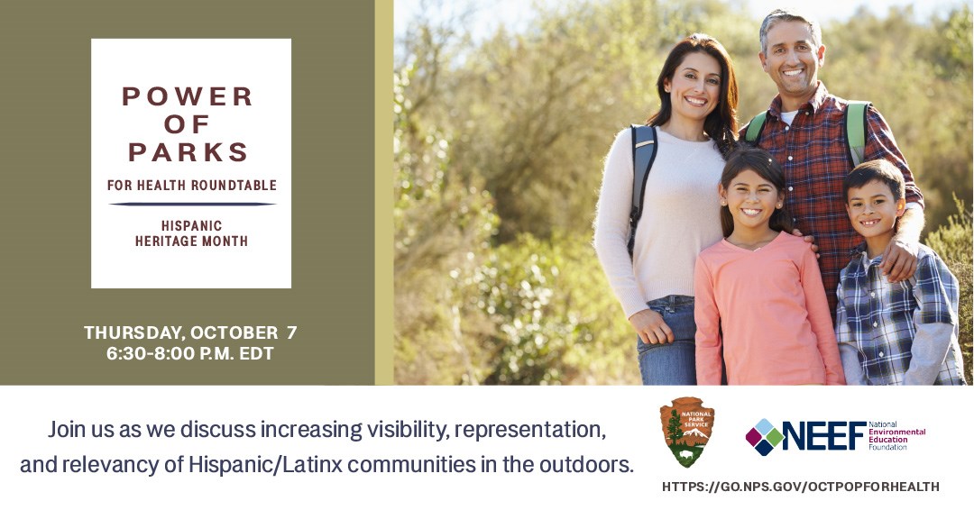 Join us for the Power of Parks for Health Roundtable! flyer for power of parks for health roundtable featuring a family in a park