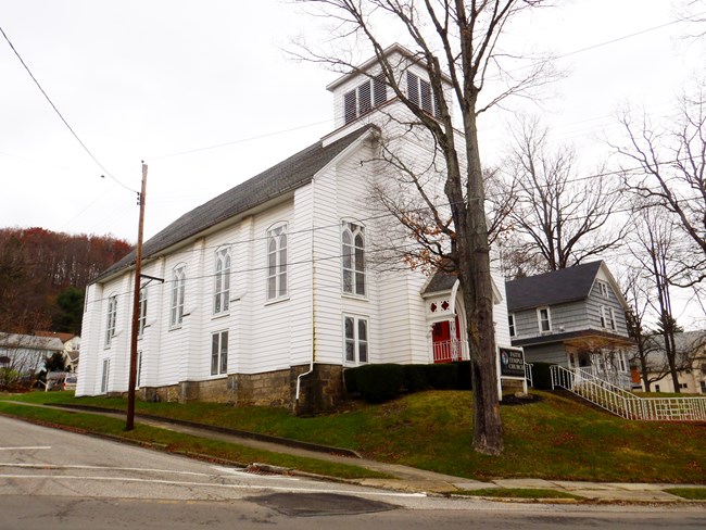 A white church.