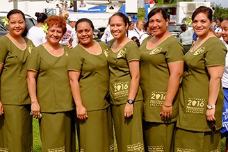 Women at National Park of American Samoa wearing their NPS Centennial puletasi (dresses), a variation of the NPS uniform, 2016.
