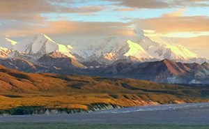 Snow capped mountain range