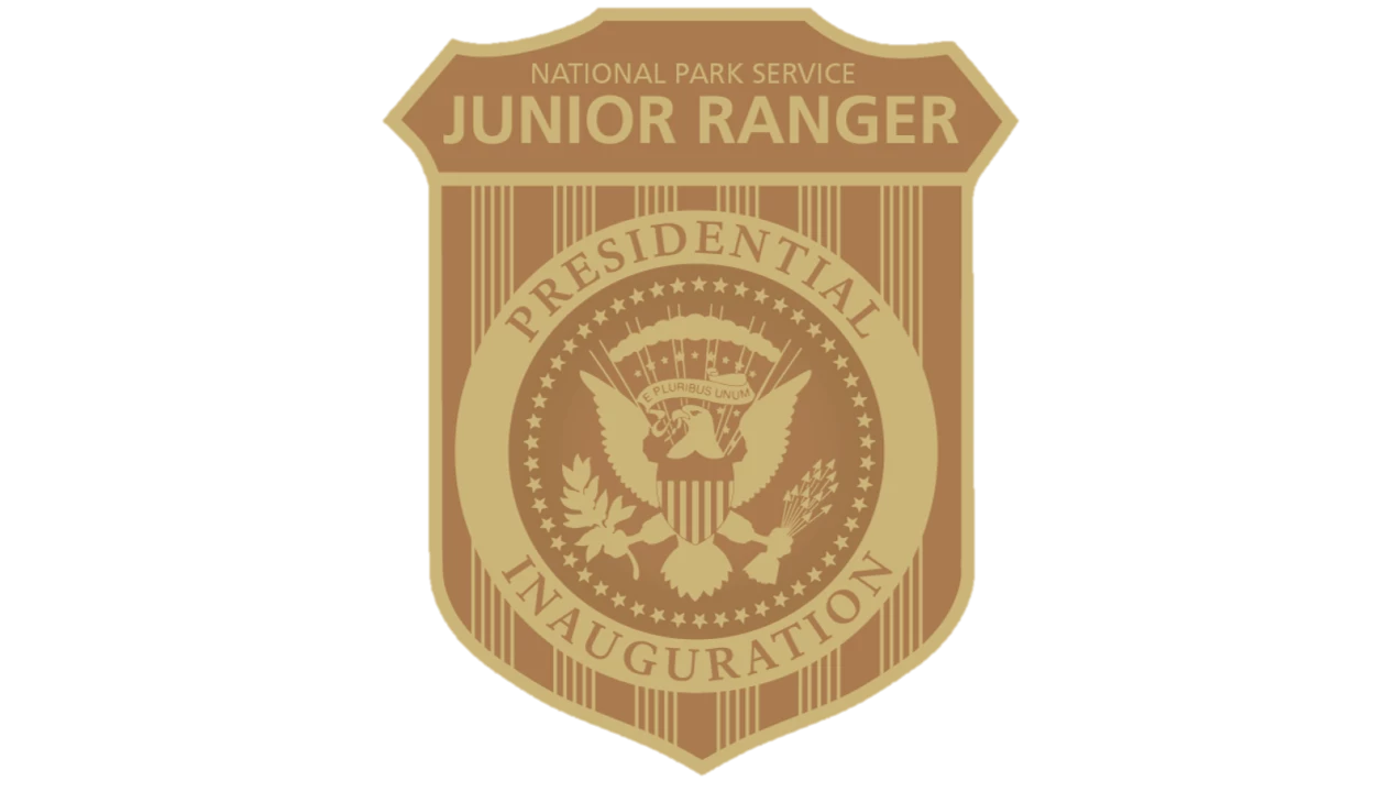 Inauguration Jr. Ranger Virtual Badge A yellow and gold badge showing the presidential seal and text that reads "National Park Service Junior Ranger Presidential Inauguration"