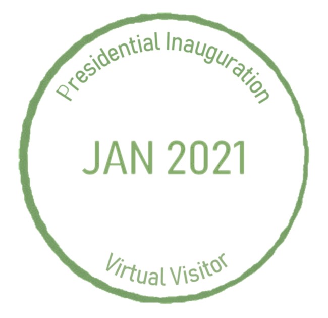 Passport cancellation stamp reading "Presidential Inauguration Jan 2021 Virtual Visitor"