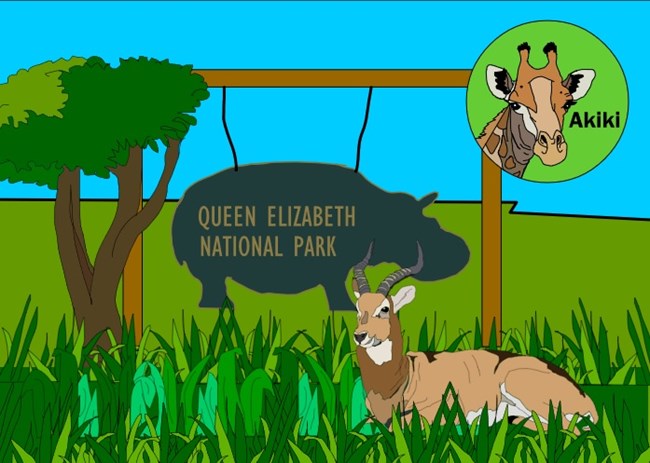 Screen shot of the animation created for Queen Elizabeth National Park. A screen shot of the title page of the animation created for Queen Elizabeth National Park.