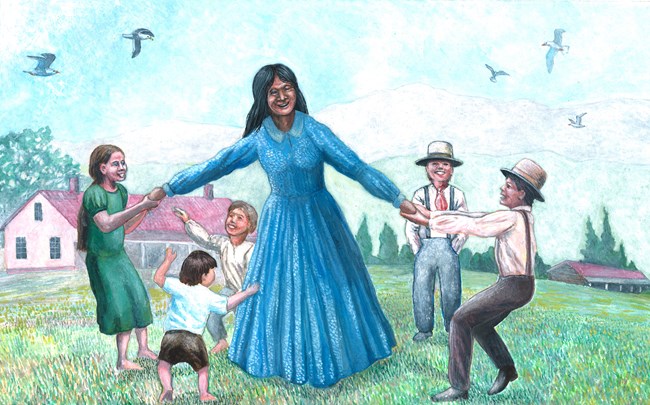 Lone Woman with Nidever Children Lone Woman playing with Nidever children