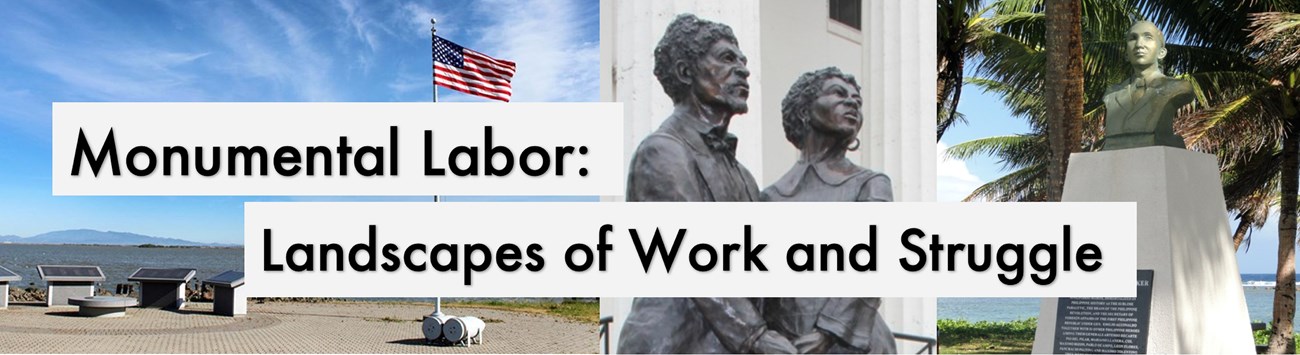 MonumentalLaborLandscapesWorkandStruggle View of three memorial sites, center of image is Dred and Harriet Scott Statue