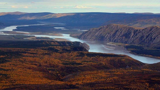 The Yukon River winds through the uplands.