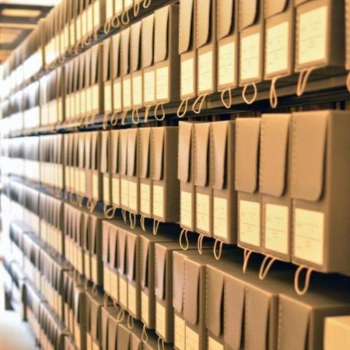 archive boxes on a shelves