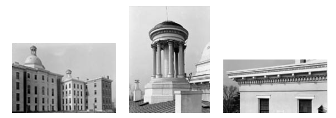 rear elevation of school and details of cupola and cornices