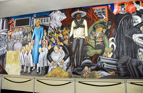 panel of Epic of American Civilization mural of Hispano-America