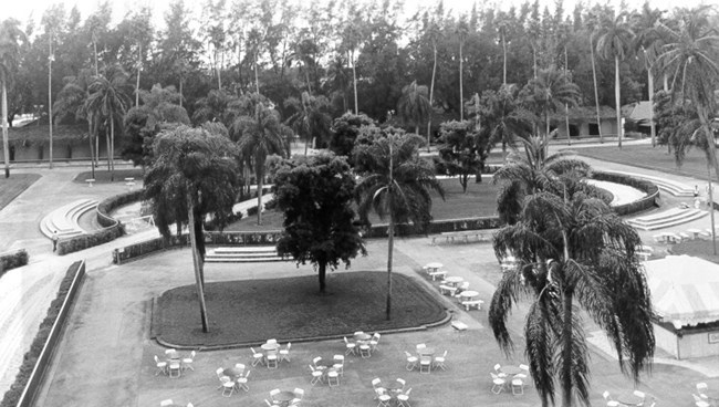 overhead view of landscape at racetrack