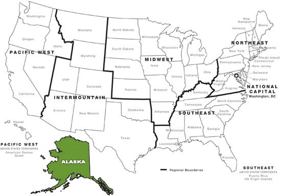 nps region map - alaska nps regions map with alaska highlighted