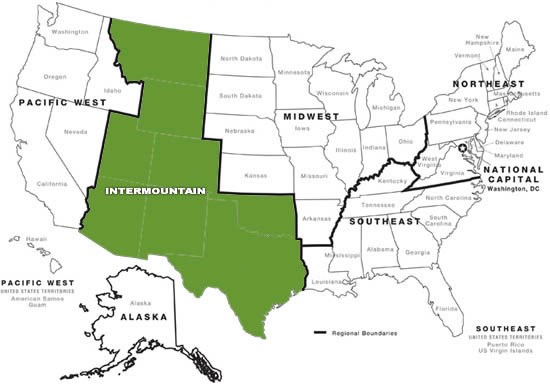 nps region map with intermountain region highlighted