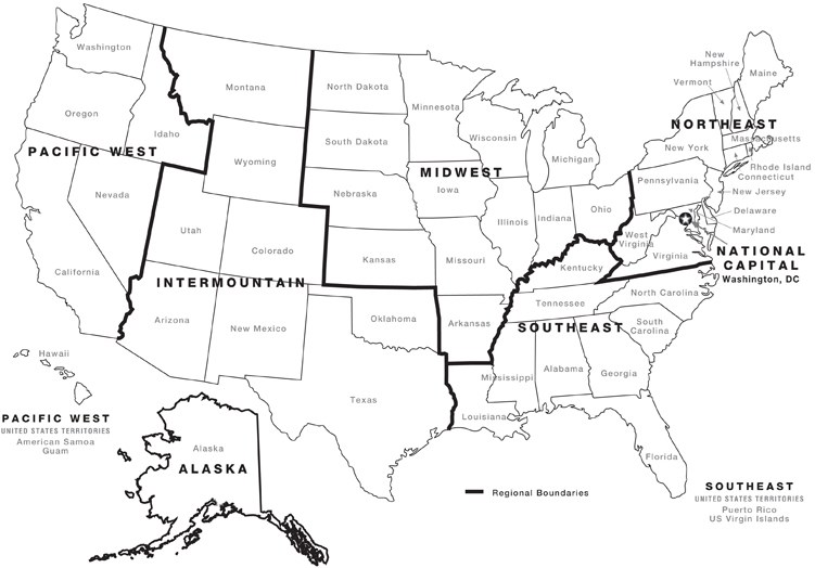 map of the us with nps regions highlighted