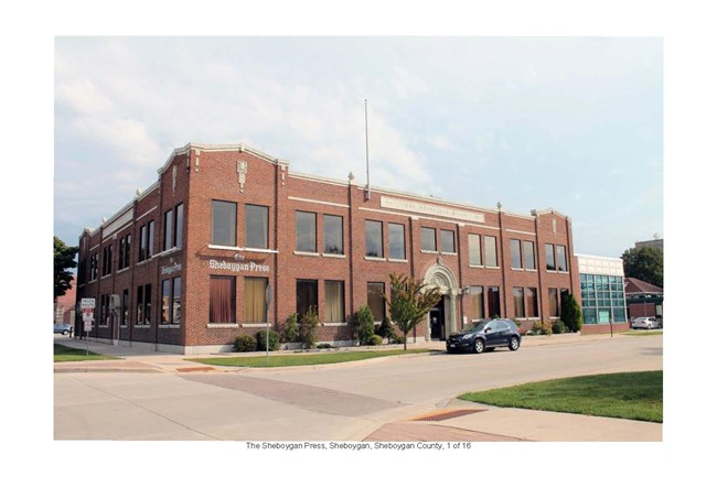 100005904_sheboygan-press Sheboygan Press, 2 story brick building at corner