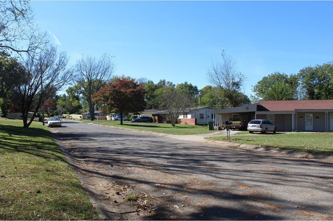 Streetscape view of suburban houses