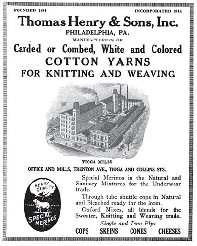 advertisement for Thomas Henry and Sons, Inc. showing Tioga Mills