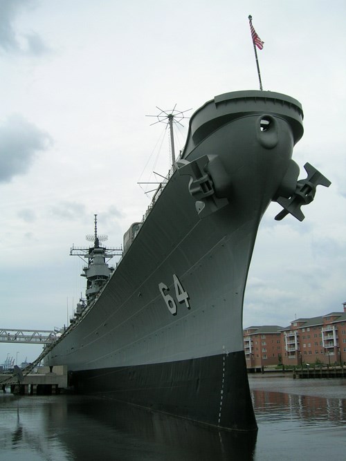 887 foot battleship in water