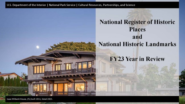 Page from FY23 NR NHL Accomplishments 2023-10-29 Image of Craftsman style house, with trees and moon in the background.