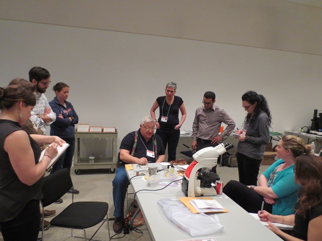 The National Center for Preservation Technology and Training (NCPTT) and The Museum of Fine Arts Houston partnered to host a three-day hands-on workshop on Fiber Identification and Analysis for conservation. The workshop was held March 24-26, 2015 at the