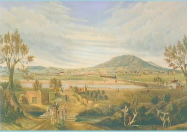 Leon Trousset painting looking north toward the Franklin Mountains