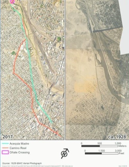 Comparative views from 2017 and 1928. Note the considerable expansion of Cuidad Juarez since 1928. The Rio Grande channel, once a wide, muddy waterway is today nothing more than a trickle.