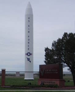 Static display Peacekeeper Missile Peacekeeper Missile at Entry Gate, Francis E. Warren Air Force Base, Cheyenne, Wyoming.