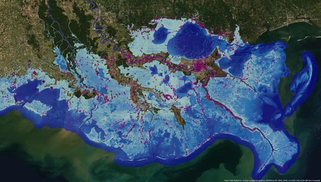 Archeological sites in the Coastal Zone and a 1' increase in sea levels. Archeological sites in the Coastal Zone and a 1' increase in sea levels.