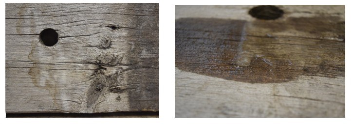 water enhancer and wood surface Two wood sample nect to each other. The one on the right has a large area that appears to be wet.