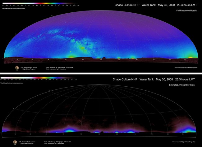 lt= Data mosaic of Chaco Culture National Historical Park shows "all sky" brightness and estimated artificial sky glow
