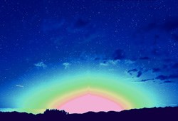 lt= Las Vegas sky glow from 70 miles away as seen in this false color photo from Mojave National Preserve, California.