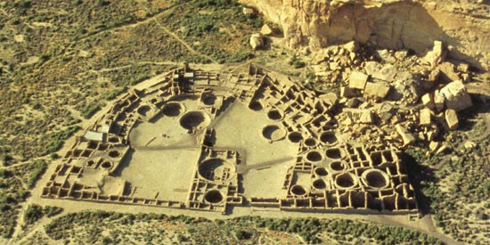 lt= Aerial view of Chaco Culture National Historic Park, New Mexico