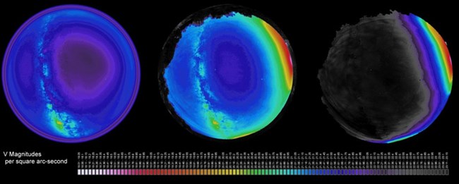 Graphic shows side by side comparisons of sky luminance based on measurements gathered at Walnut Canyon National Monument in 2006.