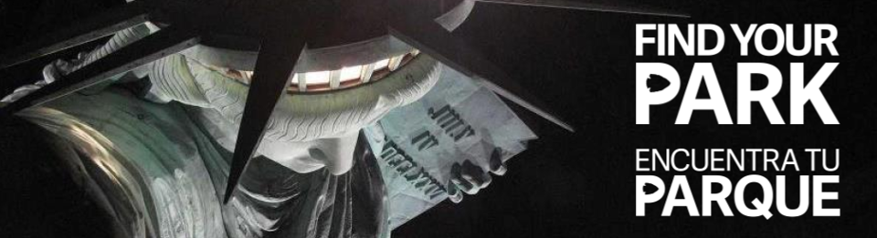 FYP-ETP-STLI top view of the statue of liberty with the text Find Your Park Encuentra Tu Parque