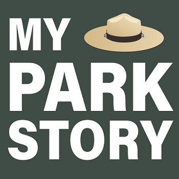 Graphic of a ranger hat with text reading "My Park Story"