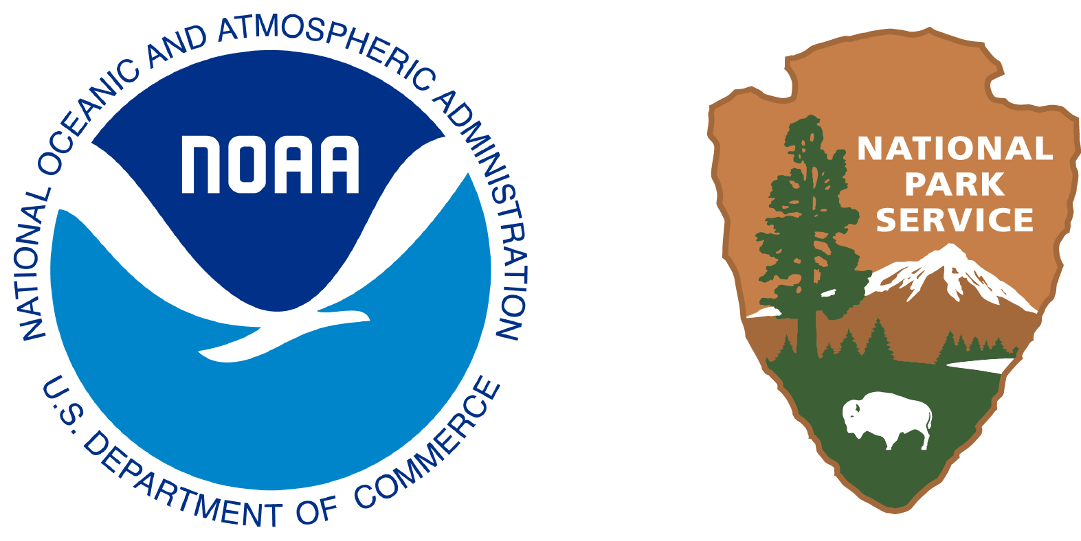 the National Oceanic and Atmospheric Administration's logo and the National Park Service arrowhead logo