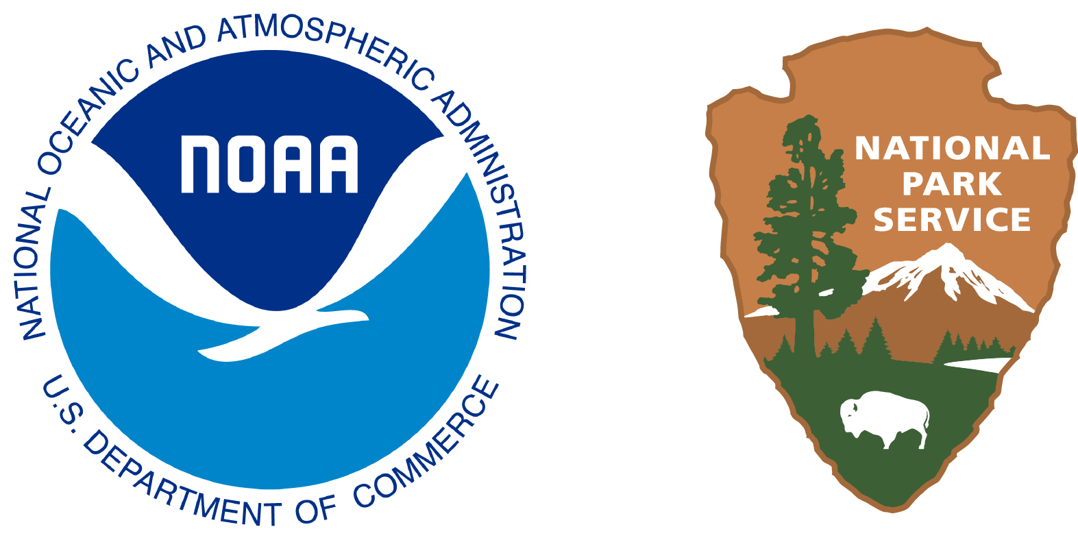 NOAA NPS partnership the National Oceanic and Atmospheric Administration's logo and the National Park Service arrowhead logo