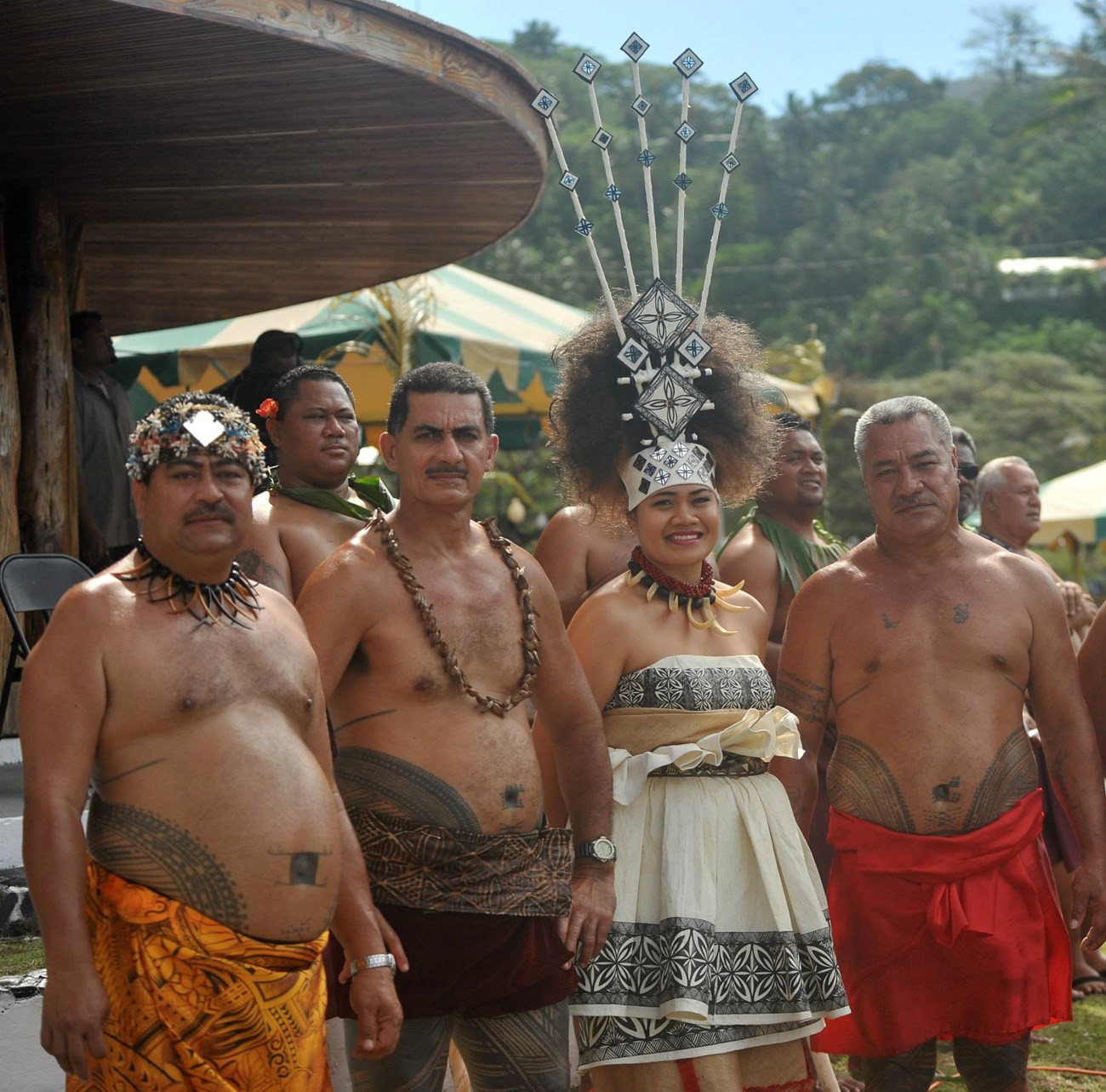 samoan chiefs and taupou in traditional clothing