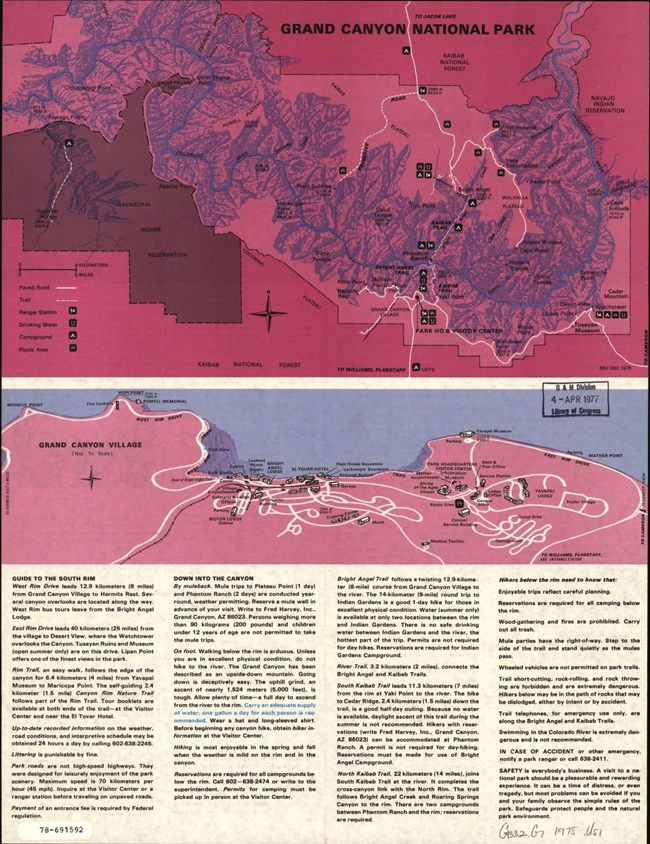 Map of South Rim, Grand Canyon National Park, Arizona