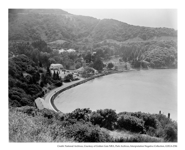 Angel Island's Quarantine Station Aerial photograph of cove