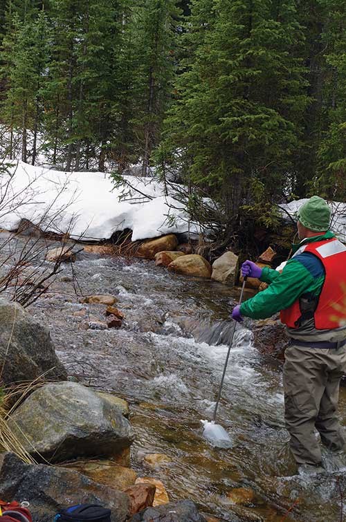 Water sampling in Soda Butte Creek downstream of the McLaren Mill and Tailings