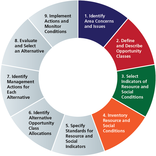 Circular illustration of the nine-step Limits of Acceptable Change process, as described in the caption below and text box above.