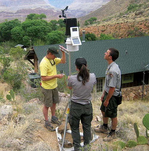 PSAR rangers install a Davis weather station at Indian Garden Ranger Station in 2014.
