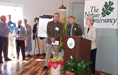 lt= Governor Kathleen Sebelius speaks during a celebration of the new partnership between the Nature Conservancy and the National Park Service.