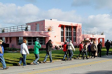 Visitors line up to enter and tour the newly restored Florida Tropical House.
