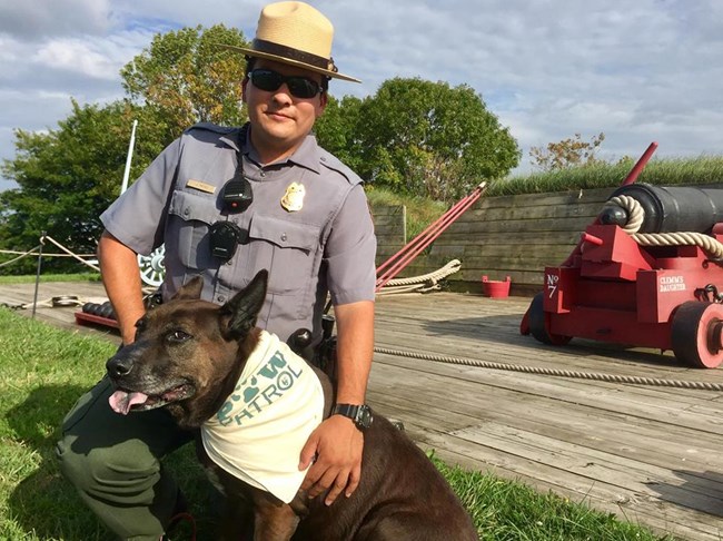 A park ranger and his dog ambassador.
